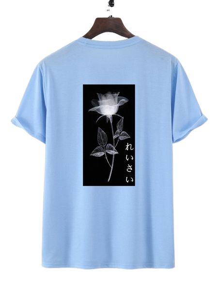 

men floral & japanese letter graphic tee 35ch#, White;black