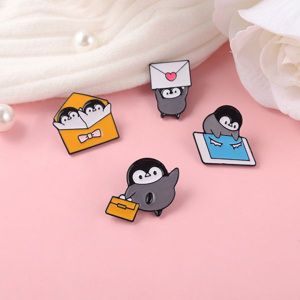 

lovely envelope love penguin shaped clothes brooches alloy enamel animal jeans lapel pins european cartoon bags skirt clothing brooch badges, Gray