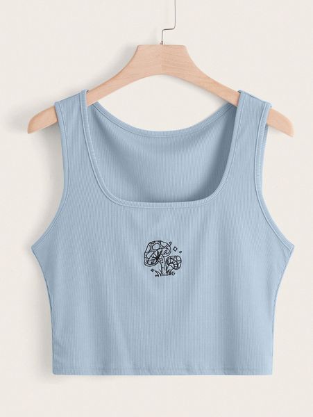 

plus mushroom embroidery ribbed tank x0jm#, Black