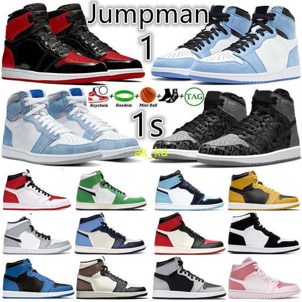 

jumpman 1 1s mens basketball shoes high og rebellionaire bred patent university blue hyper royal heritage obsidian unc dark mocha men sports, Black