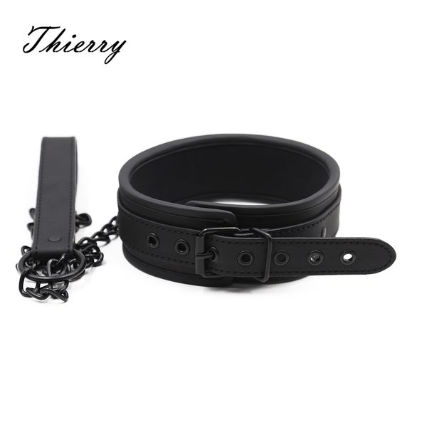 Thierry Sm Products Collare per collo bondage con guinzaglio a catena in metallo Giocattoli sexy BDSM Fetish in finta pelle per adulti