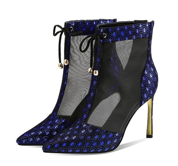 

2022 fashion temperament high heels new women's leather boot dress high heels summer mesh breathable boots elegant stilettos pointed, Black