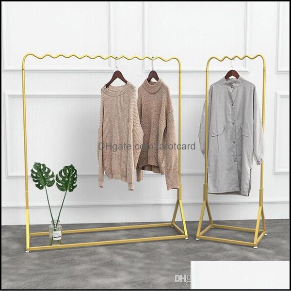 Goldene Kleidung Display Rack Schlafzimmer Möbel Einfache Schaufenster Tuch Boden Zeigen Regal Kombination Kleidung Racks Drop Lieferung 2021 Hause