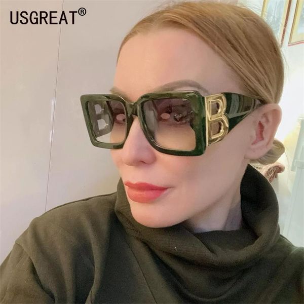 

fashion large frame b letter sunglasses women luxury brand retro square sun glasses men gradient shades eyewear, White;black