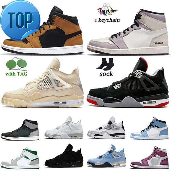 

2022 fashion high og basketball shoes 1 4s mens women jumpman 1s wheat high element light bone sail 4 bred university blue hyper royal cool, Black