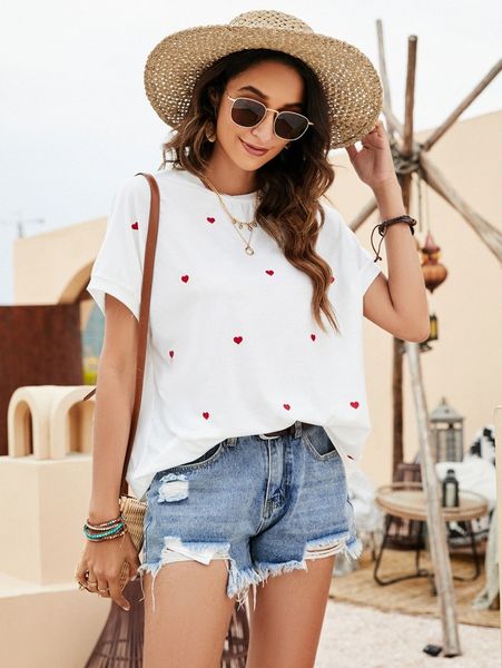 

heart print dolman sleeve tee h1lx#, White
