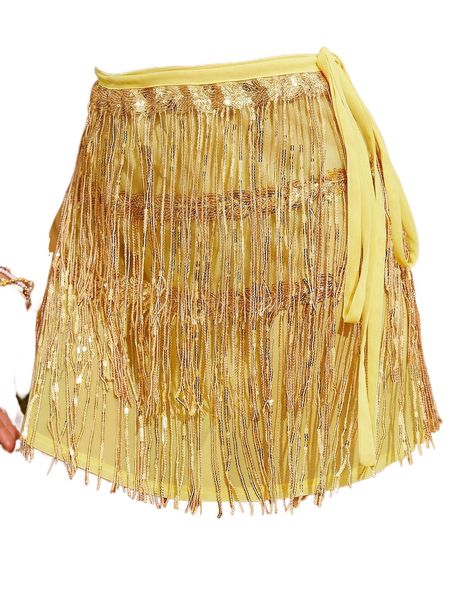 

contrast sequin tassel tie side skirt z4fg#, Black