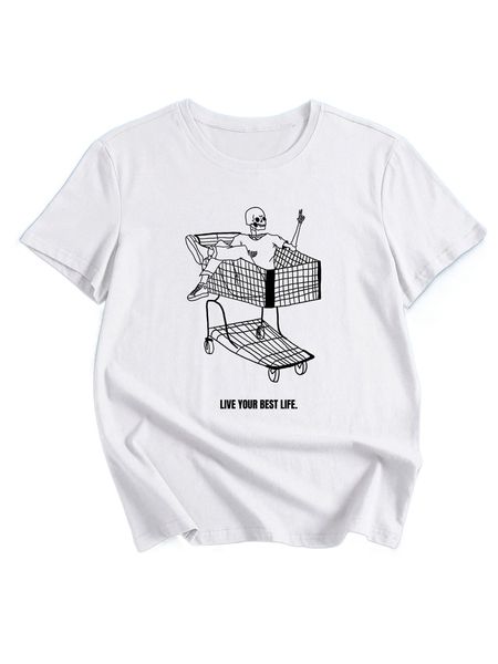 

romwe x pomoi skull slogan graphic tee x8ws#, White