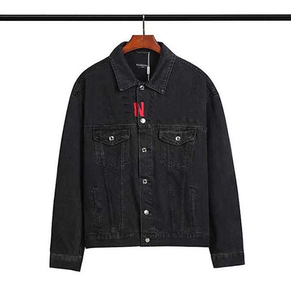 

mens jackets classic paris style denim womens jacket thin Coat print letter Casual Stylist couple overcoat Outwear, Gray