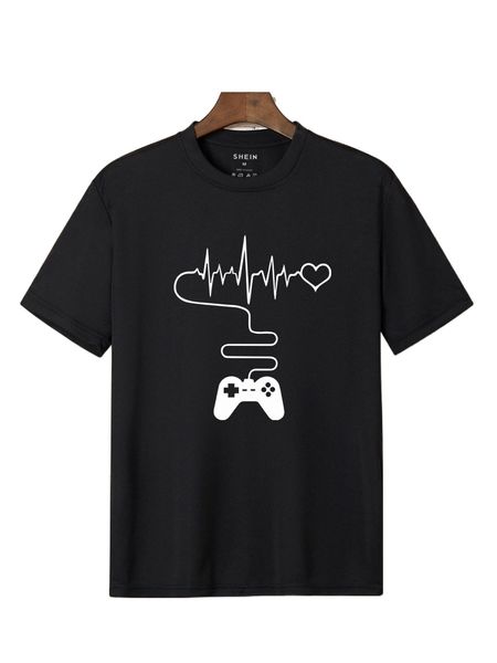 

men gamepad and heart print tee q0t8#, White;black