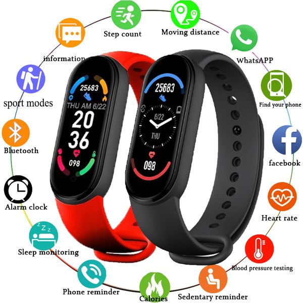 

m6 smart bracelet watches men women smart watch heart rate fitness tracking waterproof sports band for apple xiaomi android kids, Slivery;brown