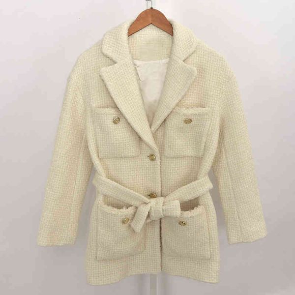 

women's jackets autumn winter temperament small fragrance lapel detachable belt tweed pocket coat, Black;brown