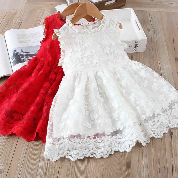 Meninas Vestido de verão para crianças Bordado de renda Flor Elegante Casamento Princesa Vestido 3 4 5 6 7 8 anos Casual Casual Costume G220428