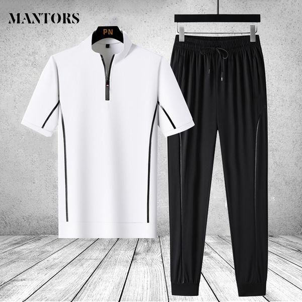 

men s short sleeve t shirt sets sports trousers two pieces pants casual male suits fashion oversized tracksuits 4xl 5xl 220615, White;black