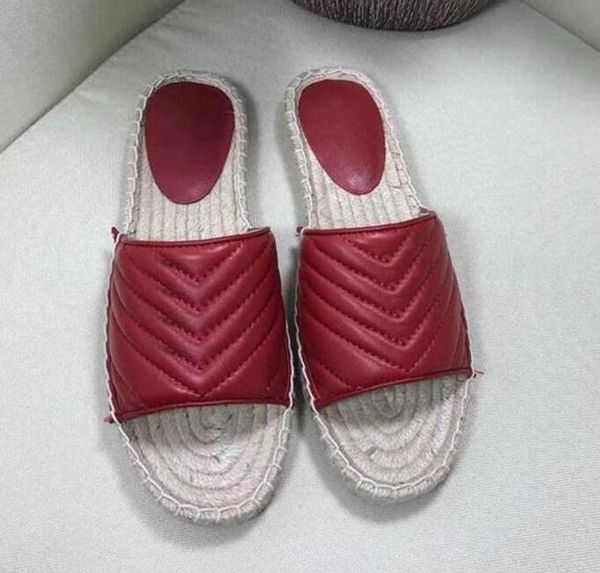 

2021 designer women slipper leather espadrille sandal luxury flat platform sscandals with the double metal beach straw weave shoes size 35-4, Black