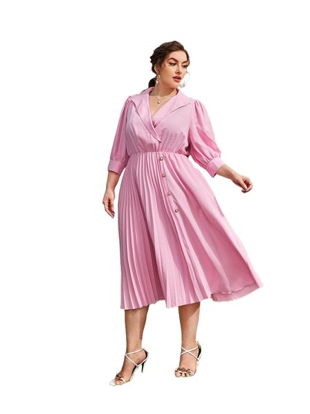 

plus puff sleeve pleated dress without belt d5qd#, Black