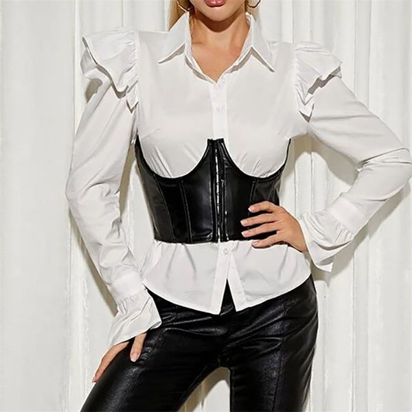 

women's corset waist belt underbust corset vintage solid color black white elastic tie bodycon waspie belt gorset 220414, Black;brown