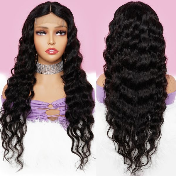 

loose deep wave lace closure wig 13x4 transparent lace frontal human hair wigs brazilian virgin remy hair full end 180% density natural colo, Black;brown