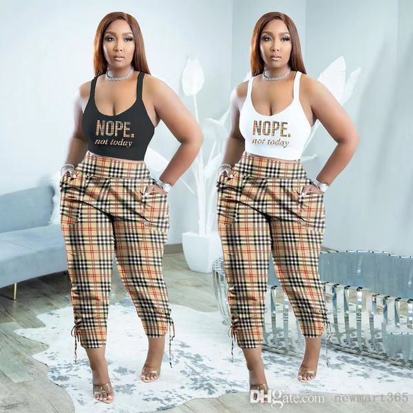 Plus Größe S-5xl Damen Trainingsanzüge 2 Stück Hosen Set Lässige Mode Weste Und Plaid Print Hosen Sommer Outfits Streetwear