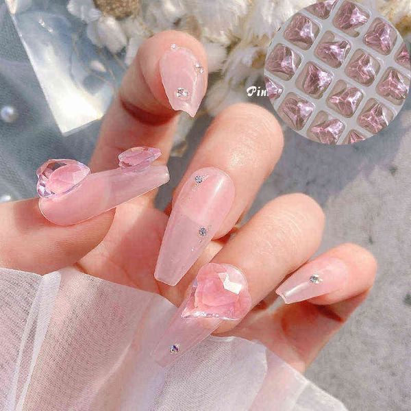 5 pezzi Nail art 3D strass rosa ottagono cuore disegni decorazione fai da te cristallo non hotfix vetro flatback nail art pietre lucide Y220408