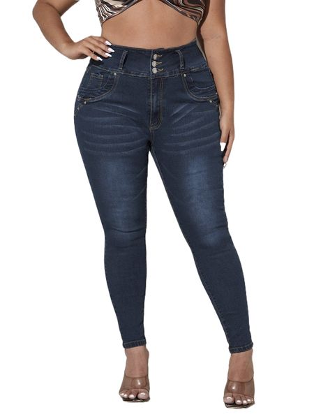 

plus high waist washed skinny jeans 16d4#, Blue