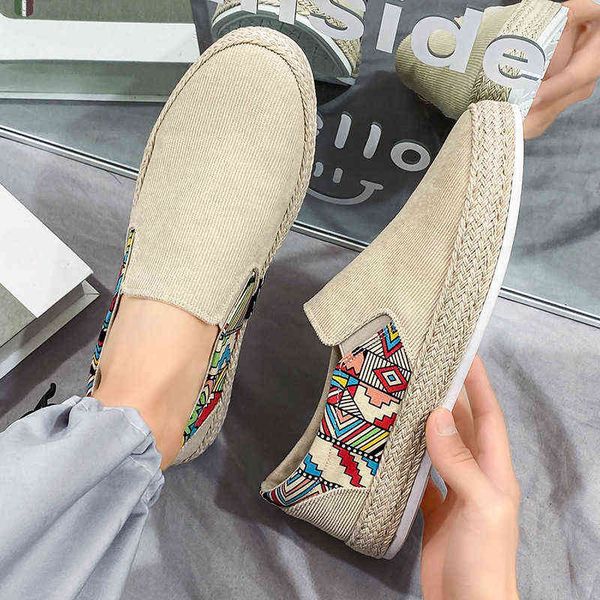 

men's summer linen breathable casual flats shoes mens espadrilles loafers fashion boy canvas shoes fisherman driving footwear y220530, Black