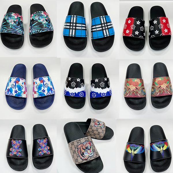 Lüks marka slaytlar terlik tasarımcısı ayakkabı çiçek baskı slayt yaz geniş düz deri kauçuk daireler sandalet kapalı açık erkek kadın spor ayakkabı boyutu 36-45