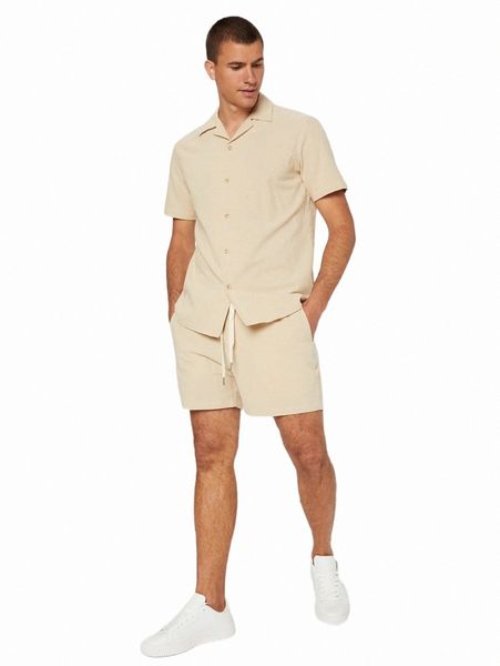 

men revere collar shirt and shorts set m9xz#, Gray