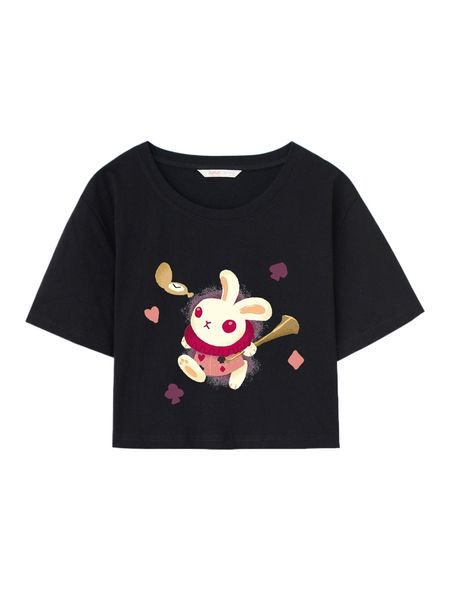 

romwe x luna hoang rabbit print crop tee g5gq#, White