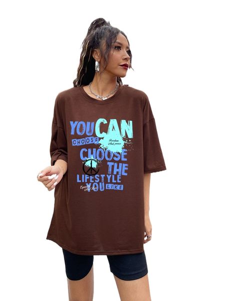 

slogan graphic drop shoulder oversized tee y51p#, White