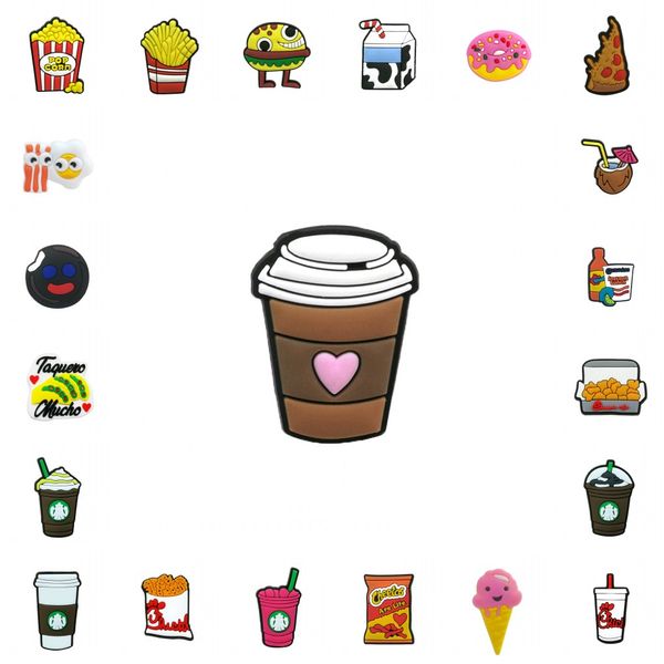 

1pcs food drinks pvc shoe charms popcorn fries donut accessories garden sandal decorations coffee cup ornaments fit for clog, White;pink