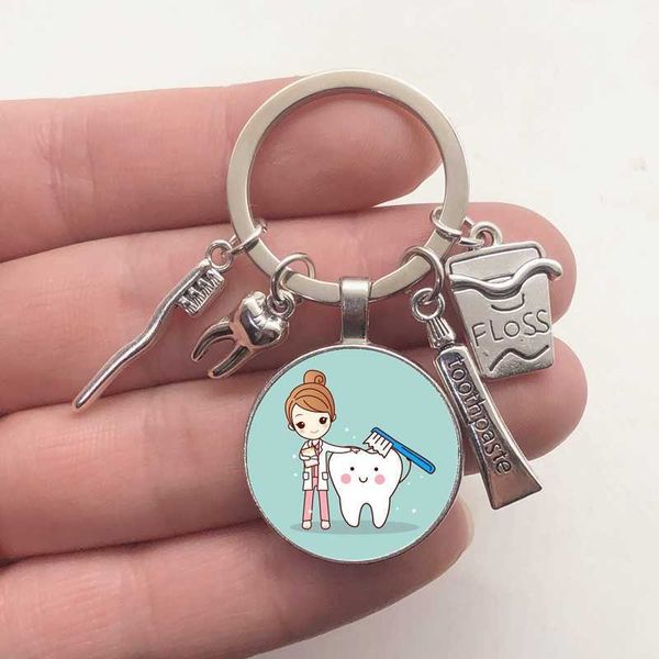 

keychains 2022 dentist dental glass keychain assistant gift care keychain., Silver