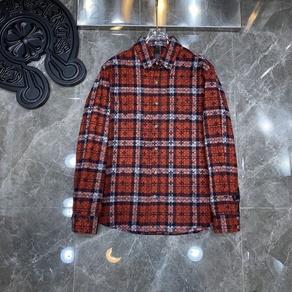 

men's casual shirts designer chao 2021 autumn / winter ch classic patchwork full cross dark grain silver button plaid crocker men', White;black