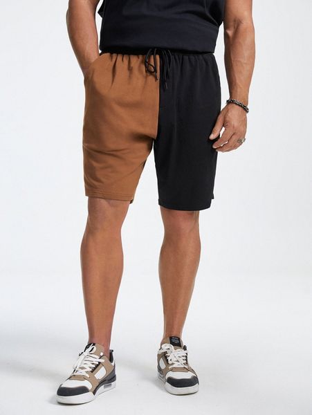 

extended sizes men two tone drawstring waist shorts e1ub#, White;black