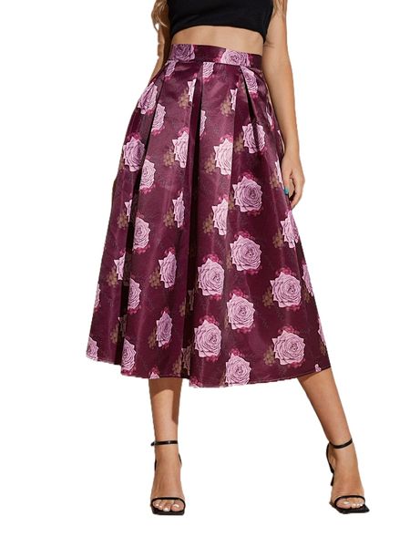 

x squid house floral print plicated detail skirt r30g#, Black