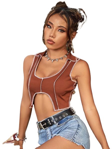 

stitching rib knit tank 79mq#, White