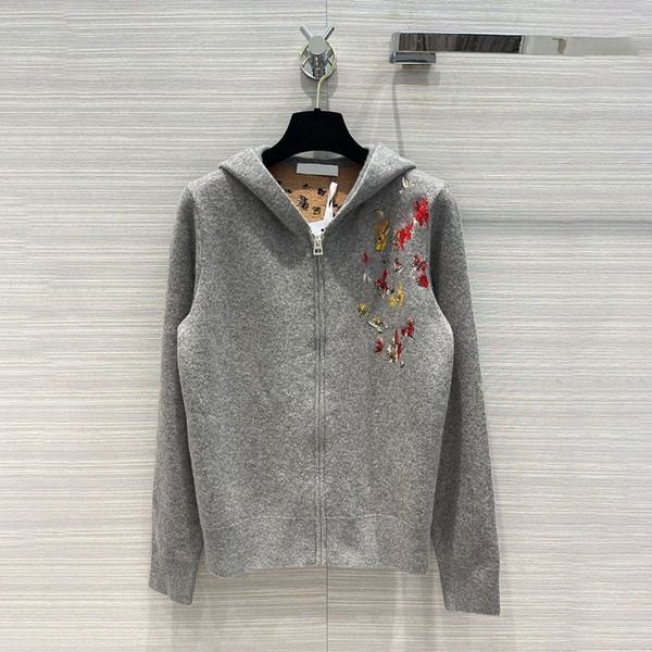 

2022 runway design cardigan sweater women knitted flowers embroidery jumper top, White;black