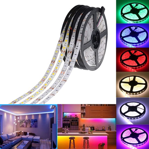 LED Şerit 5m 30050550 SMD DC 12V Su Geçirmez IP65 Esnek Açık Beyaz RGB Partisi Tatil Gece Kitap Masa Lambası