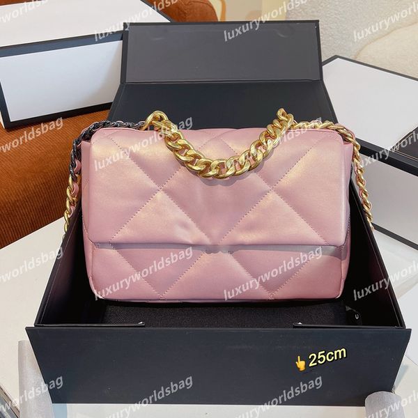 

womens crossbody shoulder pearly pink white bags 19 series classic flap genuine leather lambskin gold metal hardware outdoor sacoche luxury