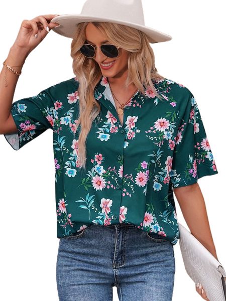 

floral print button front shirt e8vy#, White
