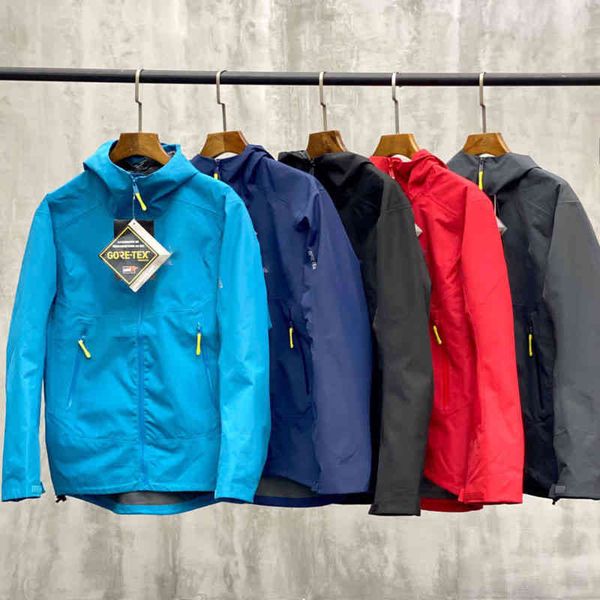 

22ss outdoor brand arc hooded jacket men's and women's light three-layer fully-laminated seamless windbreaker gortex waterproof ha, Black;brown