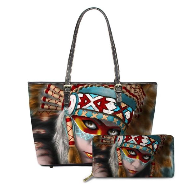 Abendtaschen KUILIU Lustige Designs Große Kapazität Handtaschen Frauen Indianer Stamm Irls Muster Druck Leder Weibliche Schulter Bolsas Totes Clutch