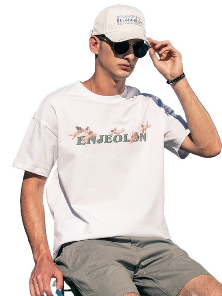 

men letter & figure graphic tee 68cy#, White;black