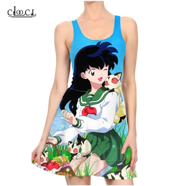 

japanese anime inuyasha 3d print women casual fashion sleeveless slim summer dress 220617, Black;gray
