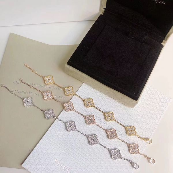 

luxury clover designer charm bracelet 3 colors silver rose gold womens bracelets jewelry for wedding party, Golden;silver