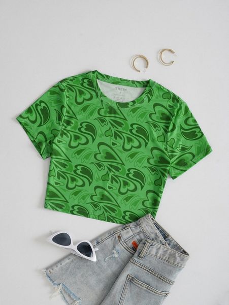

allover heart print crop tee 06yg#, White