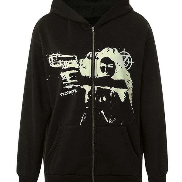 

y2k grunge clothes sweatshirt women punk sport loose coat anime print gothic streetwear long sleeve zip hoodie korean fashion 220804, Black