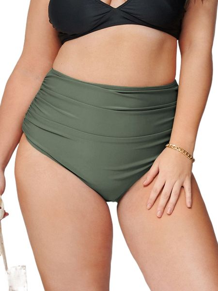 

plus ruched high waisted bikini bottom x2un#, Black