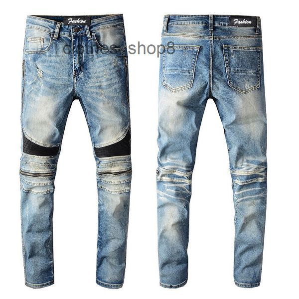 

designer mens jeans pants trend a miryy knee panel punk zipper slim fit leggy jeans 606g7op, Blue