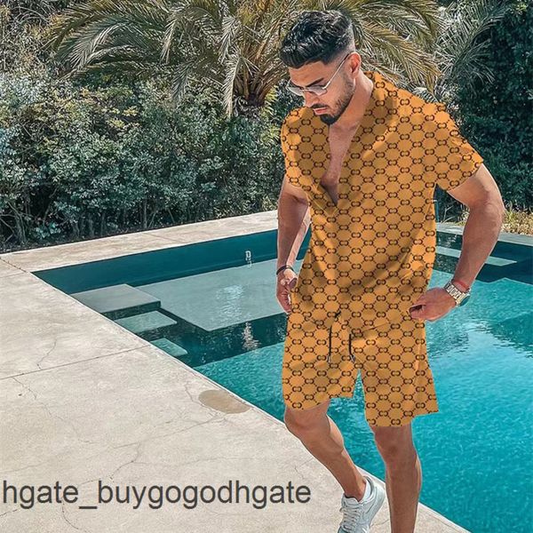 

luxury men's casual shirts tracksuit hawaiian sets t-shirts printing summer fashion swim short sleeve button men shirt suit vacation be, White;black